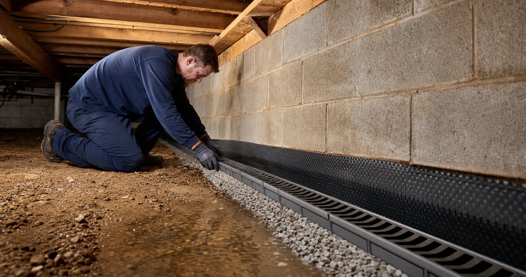 Illustrative Louisville crawl space drainage channel for scope planning